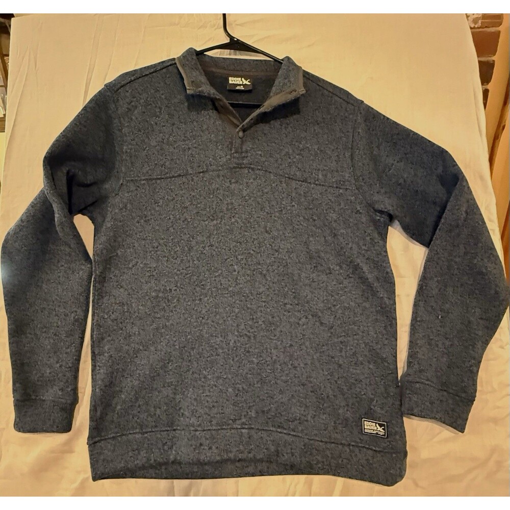 Eddie Bauer Men's Blue Knit Pullover Sweatshirt Snap Collar Logo M